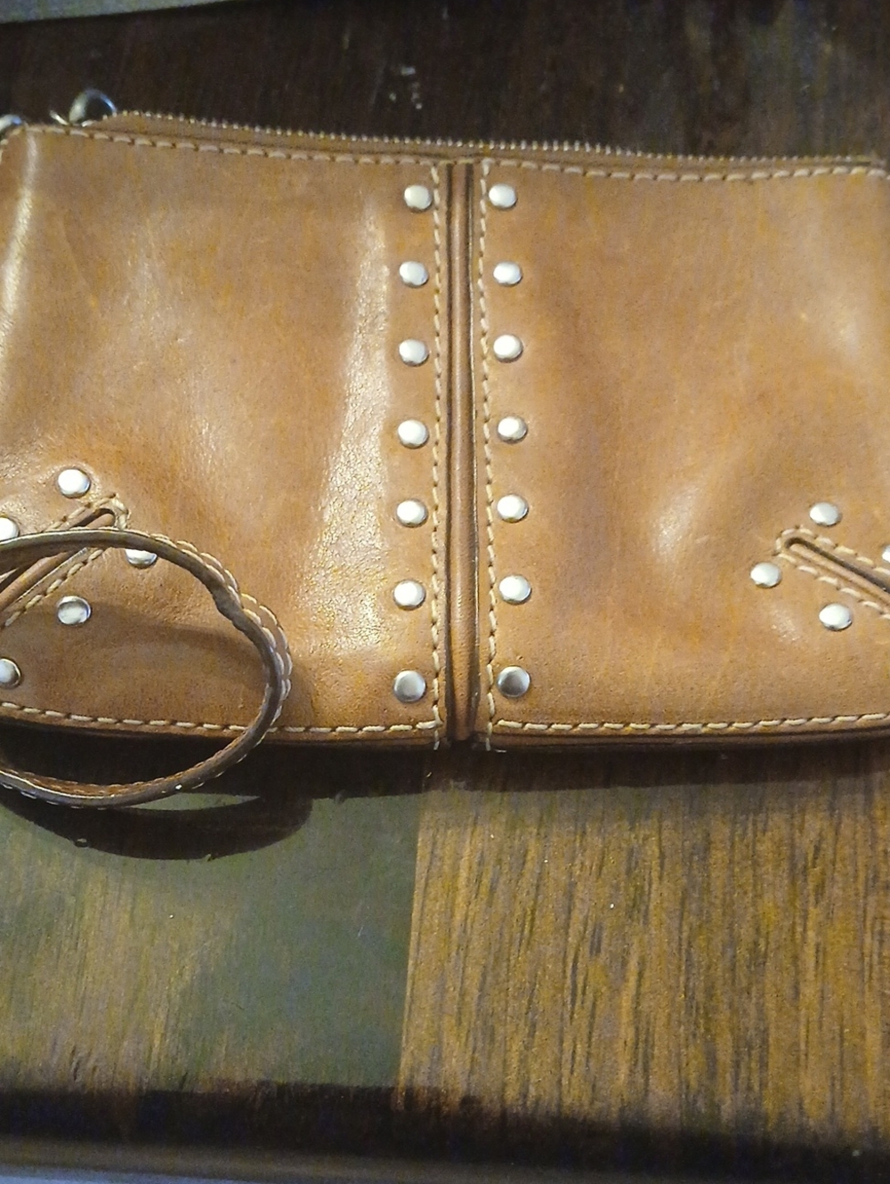 Micheal Kors Brown Studded Leather Wristlet